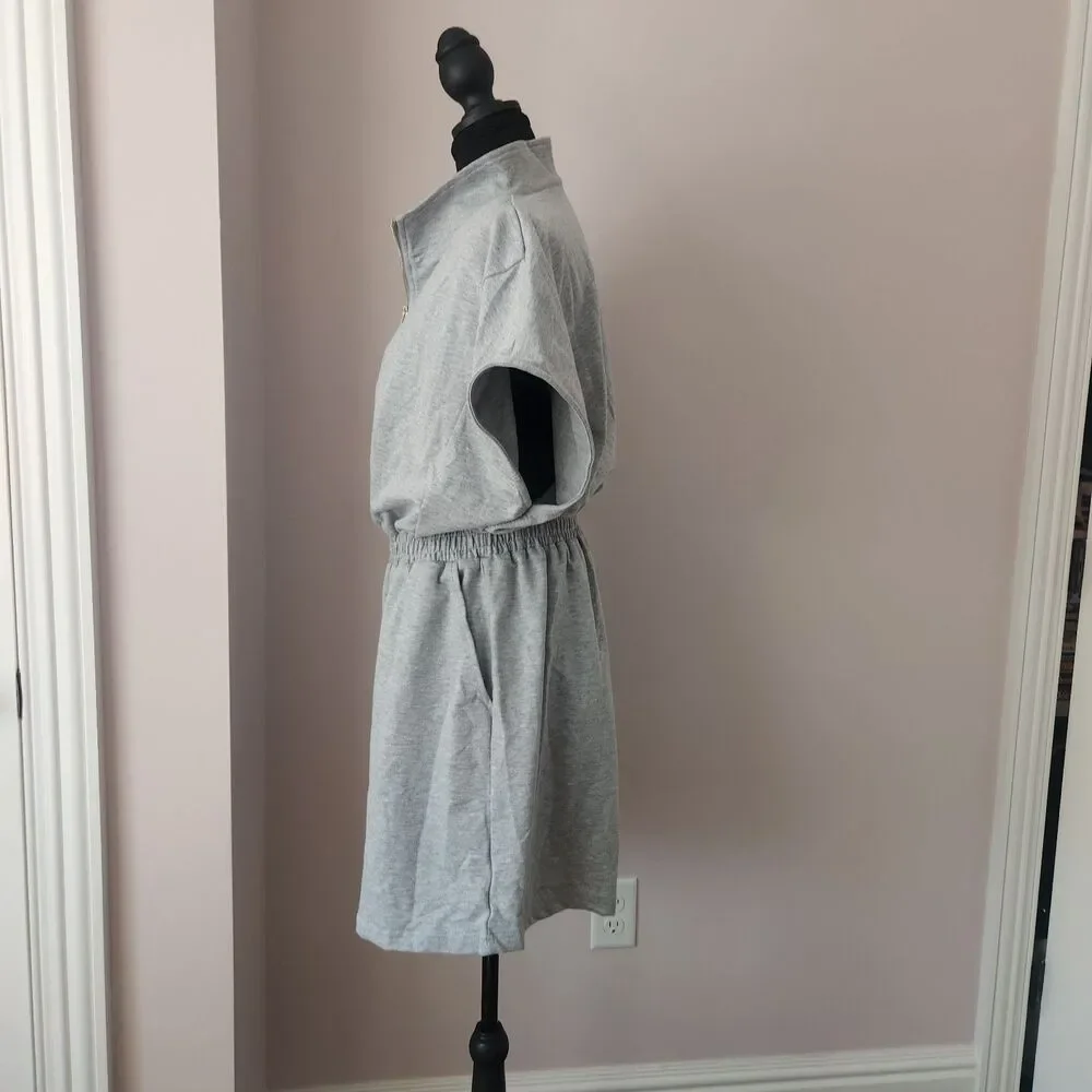 POPVIL Heathered Knit Romper Womens XL NWT Gray Half Zip Short Sleeve Jumpsuit